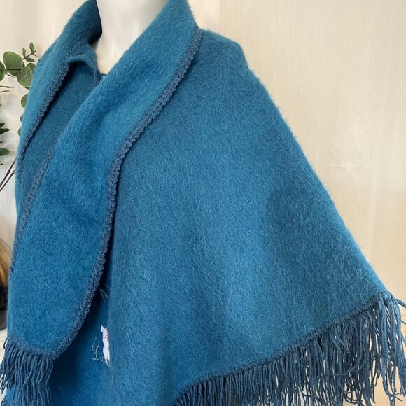 Karissma Wear Peru Womens One Size 100% Alpaca Poncho In Turqooise - Picture 3 of 9